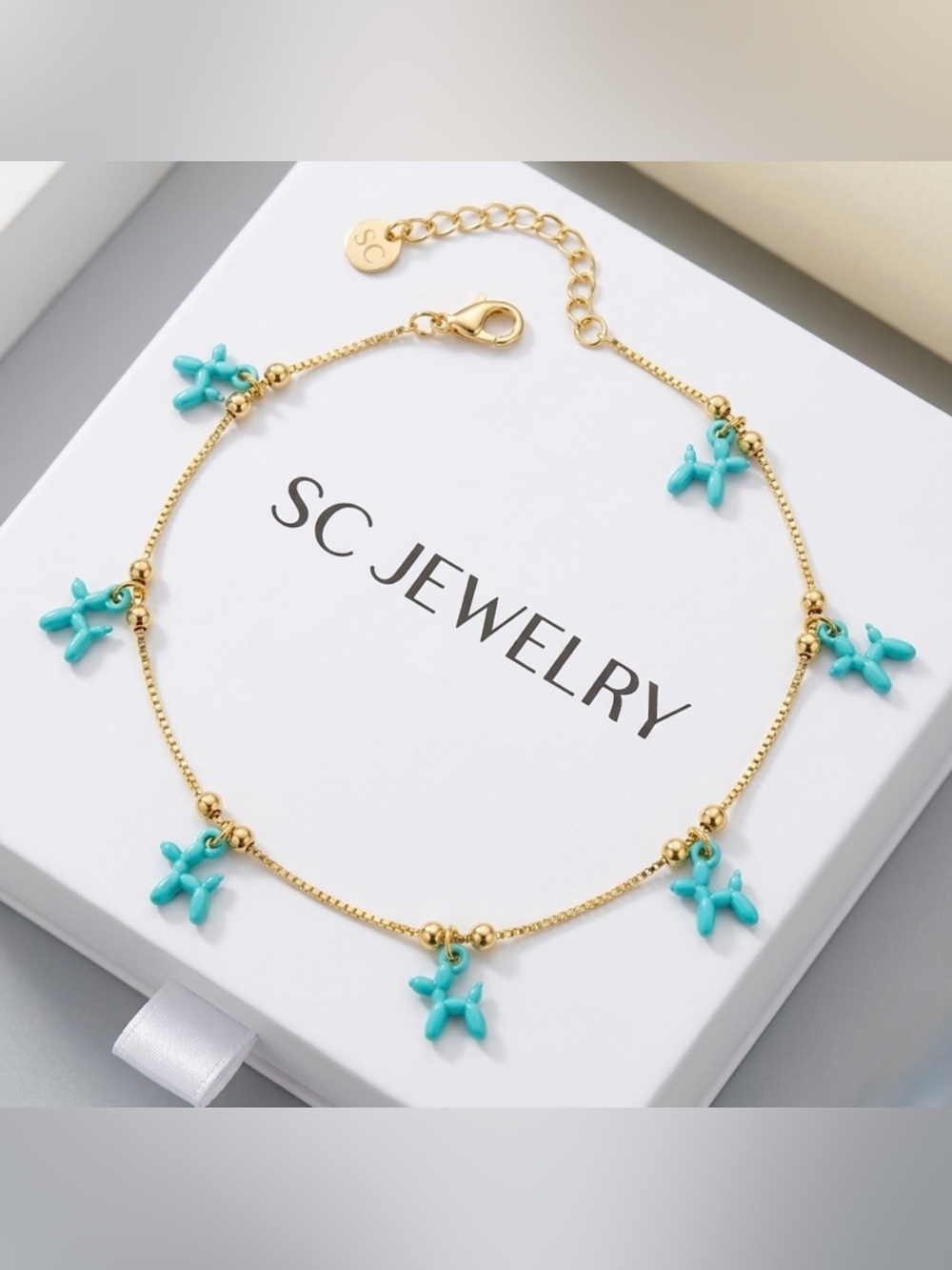 Balloon Puppy Dog Anklet 14k Gold Plated Dainty Tarnish Resistant Jewelry - Picture 10 of 11